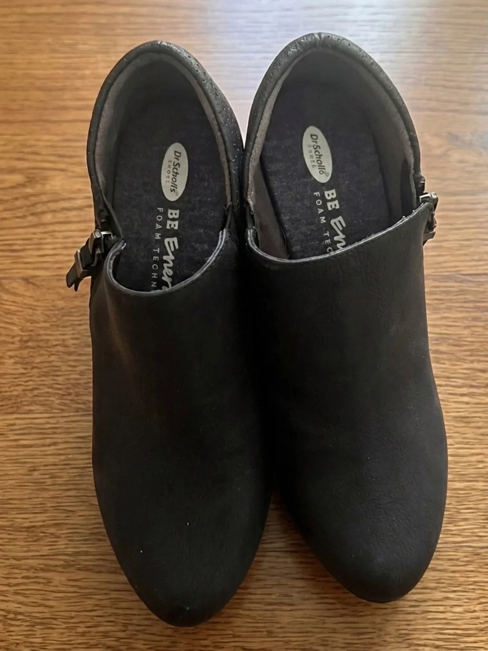 Dr. Scholl's Black Wedge Ankle Booties with Wood-Effect Platform